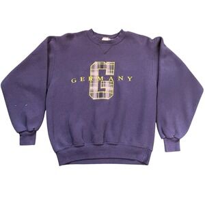 1990s Soffe Embroidered Germany Crewneck Sweatshirt Navy Blue Medium Made in USA